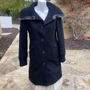 Black leather and wool Mackage pea coat jacket